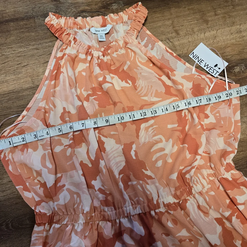 New With Tags!! Nine West Orange Patterned Midi Dress XXL - Picture 5 of 7